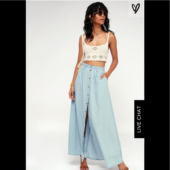 Lulus Dresses & Skirts - Baez Blue Chambray Maxi Skirt